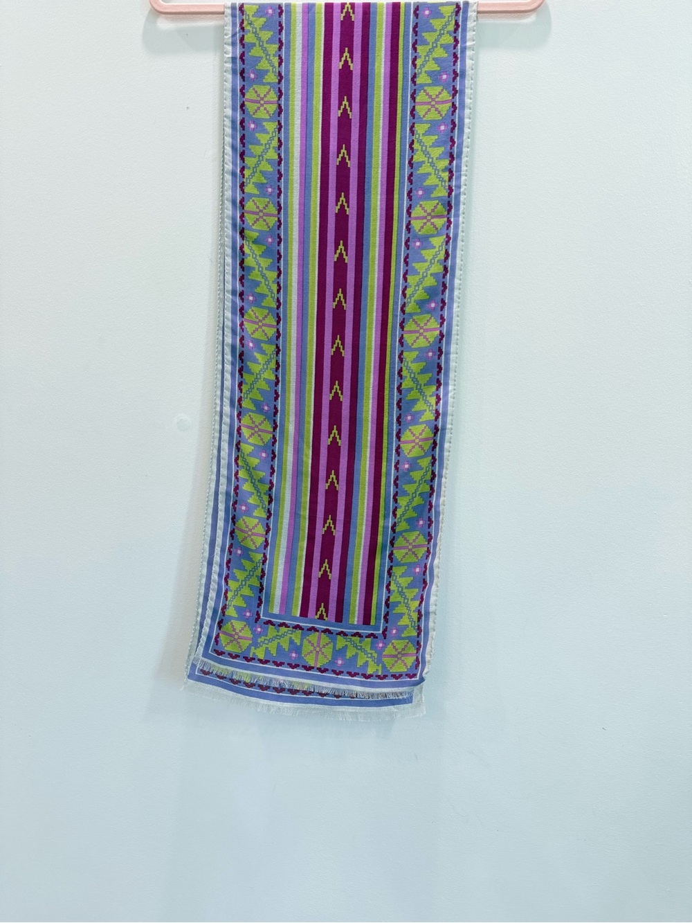Vintage 90s Kaleidoscope Geometric Folk Art Silk-Feel Scarf
